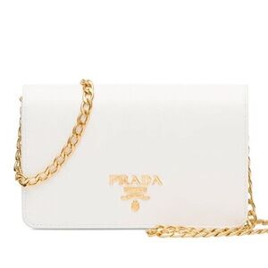 Prada White Leather Crossbody with Gold Chain